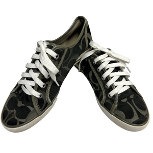 Coach DEE Black/Gray Monogram C Fabric Sneakers Women's Shoes‎ Size 8